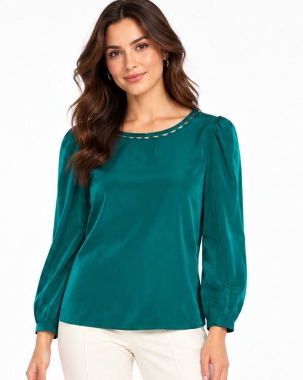 J.Crew Scalloped Cutout Silk Blouse Emerald Green EUC Size 8